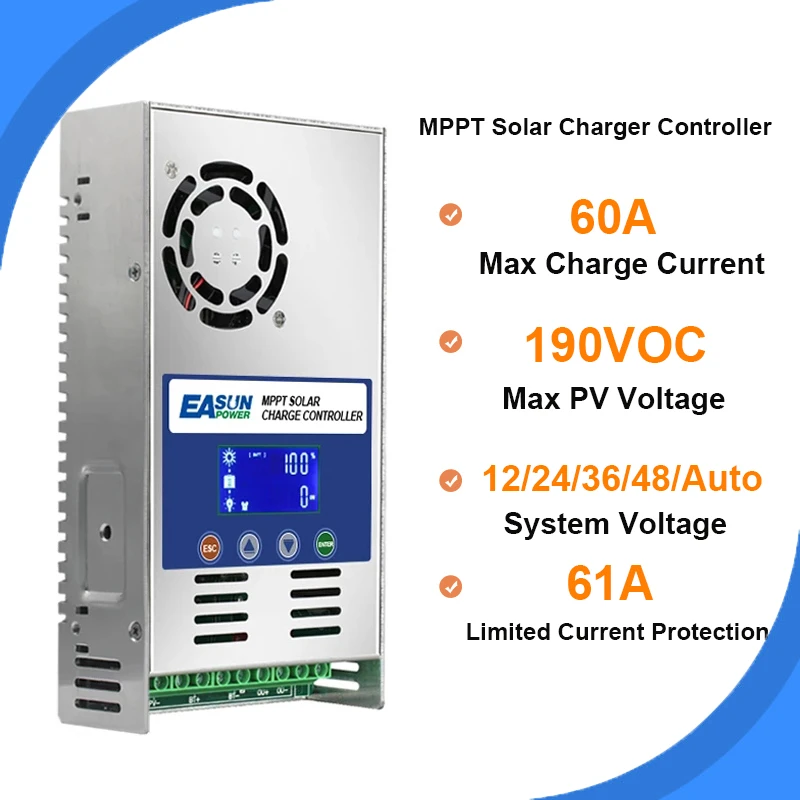Mppt 60a Solar Charger Controller And Discharge Controller 12v 24v 36v 48vauto For Max Pv 190voc Lead Acid Lithium Battery Solar Controllers Aliexpress