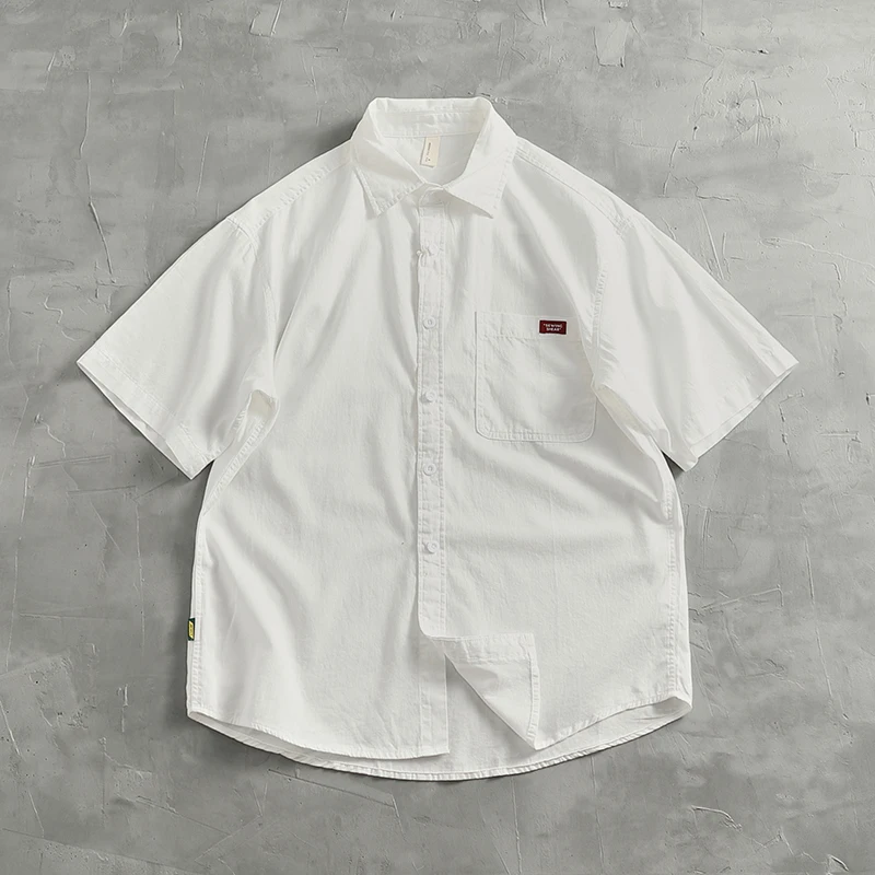 Vintage work shirt Short Sleeve shirt Men's loose cotton sleeved coat