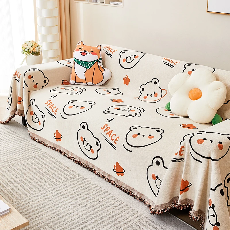 3DCartoonBearSofaCoverChenilleSofaTowelUniversalCouchCover