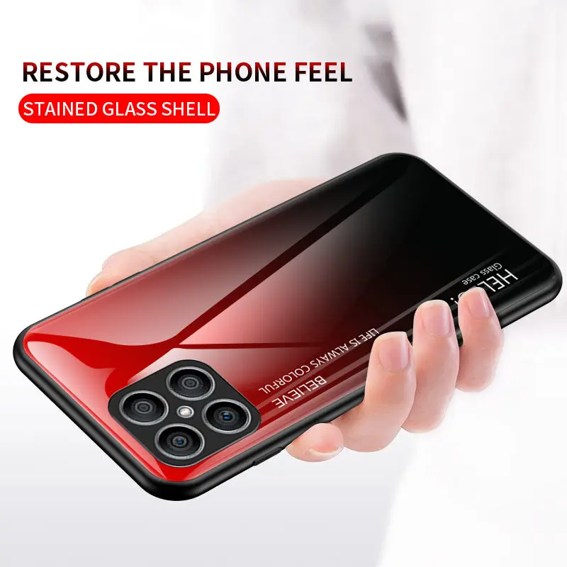 Gradient Tempered Glass Back Cover with Soft TPU Bumper - Hard Case