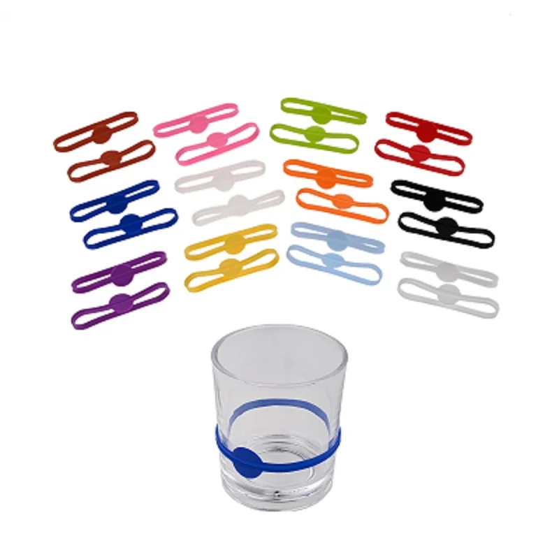 24Pc Eco-friendly Silicone Wine Glass Marker Colorful Flexible Drinking Glass Identification Tag Cup Label for Bar Party Kitchen