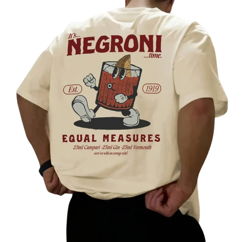 Negroni Cocktail Vintage T-Shirt für Männer und Frauen, Getränke-Rezept-Druck, übergroß, lässig, Streetwear, Barkeeper, kurzärmelig, T-Shirt