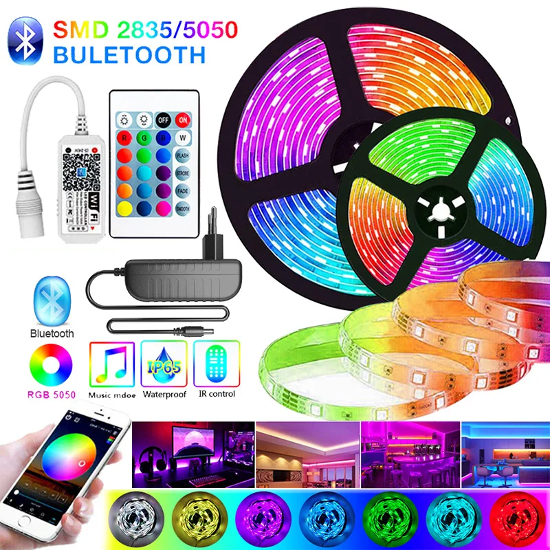 

LED Strip Light RGB 5050 SMD 2835 Led Light DIY Flexible Waterproof Ribbon RGB Lamp Tape Diode Bluetooth Wifi Controller Power