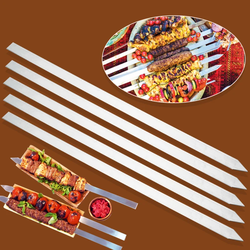 Brochettes de barbecue Kabob 2cm x 40/50cm, 2 tailles, pour Shish Kebab, grils turcs, brochettes Koubideh, style brésilien
