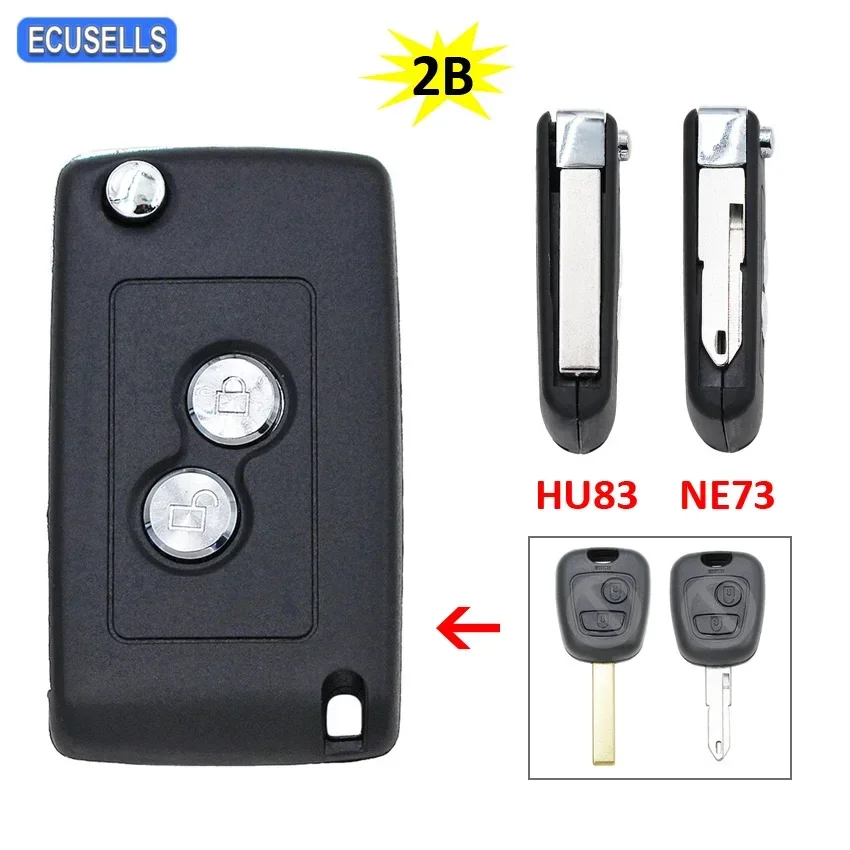 2 Button Folding Flip Remote Car Key Shell Case for Peugeot 307 107 1007 207 407 607 206 205 106 405 HU83 / NE73 Blade