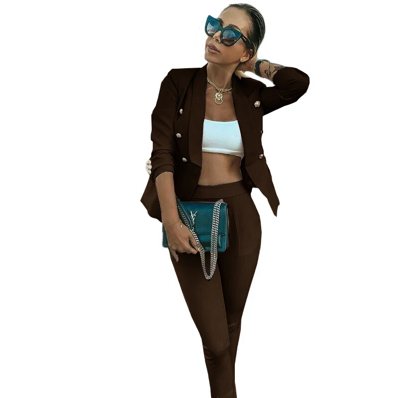 Women's Suit Pant Set 2 Piece Double Breasted Jacket Formal Business Lady Blazer Pants ensemble femme 2 pièces