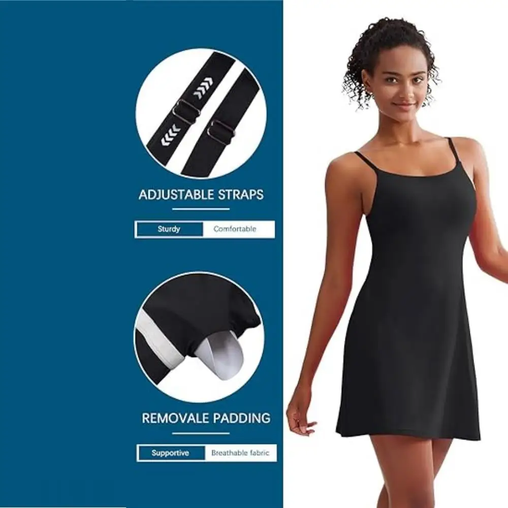 Women's Summer Tennis Skirt Built-in Shorts And Bra Sleeveless Workout Golf Dress，Women Sportswear