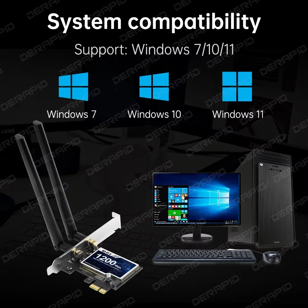PC용 듀얼 밴드 AC1200 RTL8822CE 안테나 WiFi 카드 Windows 10 11용 Bluetooth5.1 867Mbps 5GHz PCIe 데스크탑 네트워크 어댑터