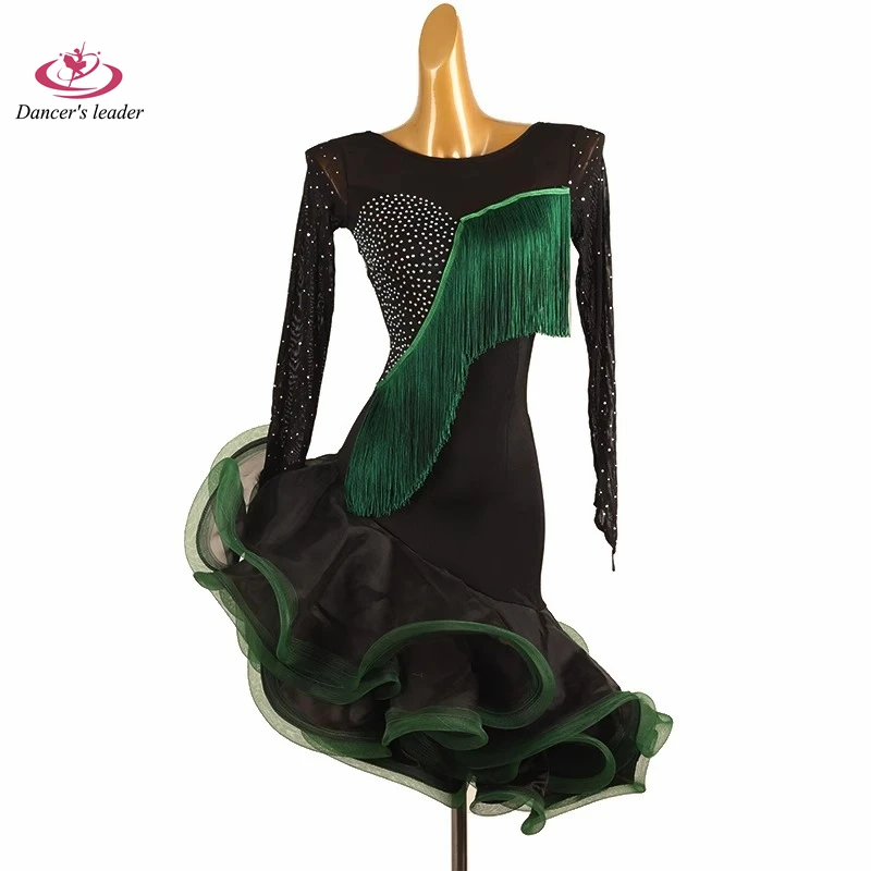 

Latin Dance Professional Dress, High-end Customized Cake Skirt Hem Splicing, Tassels, Female Adult Stage Professional Clothing