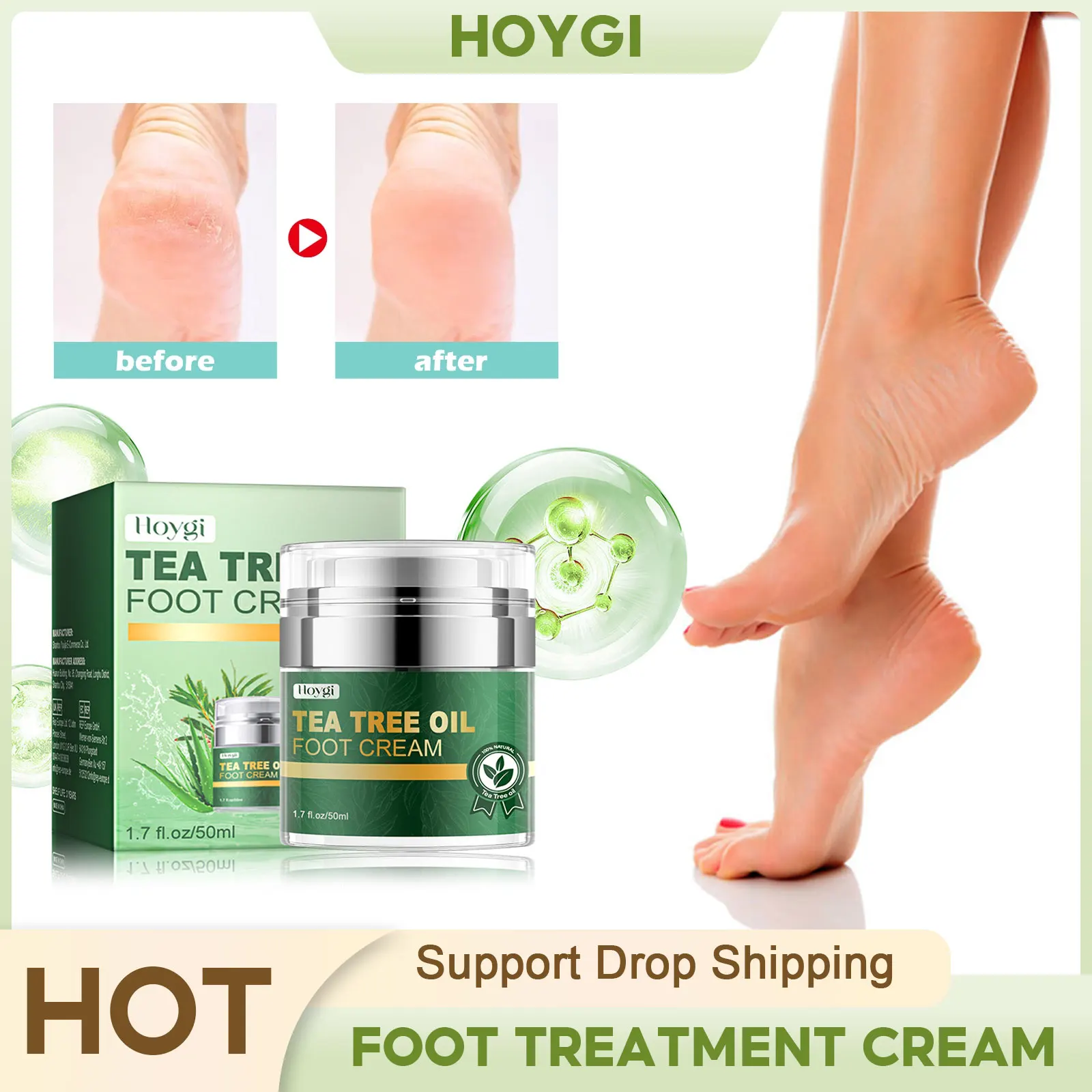 Cracked Foot Repair Cream Anti Drying Chapped Heel Soften Callus Dead Skin Removal Tea Tree Oil Nourishing Feet Treatment Cream