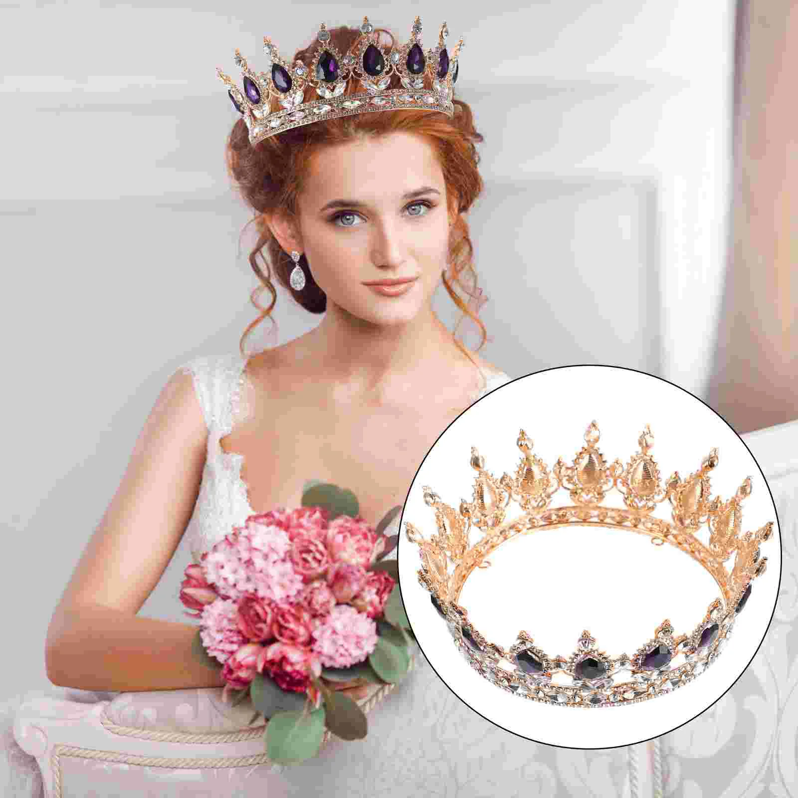 Drop Diamond Crown Wedding Wedding Hair Accessories Round Tiara Headband Baroque Alloy Queen Miss The