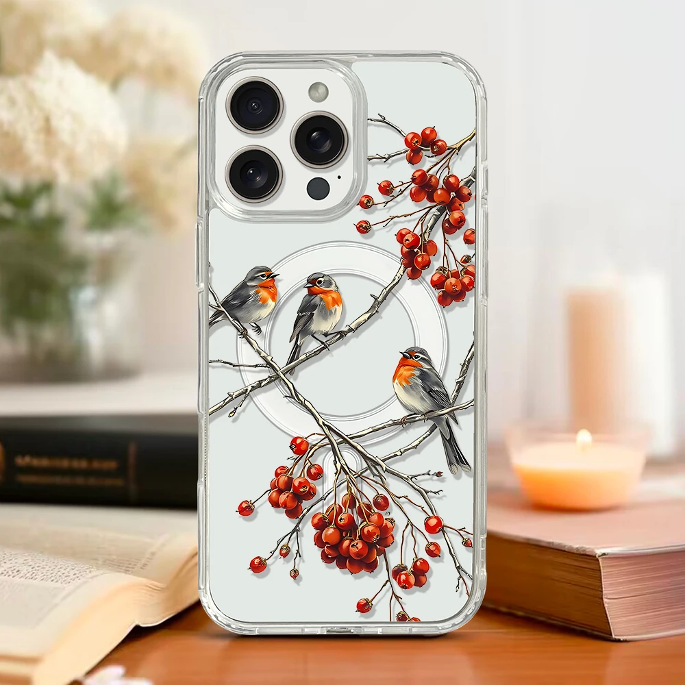 Floral and Avian Magnetic Transparent Phone Case