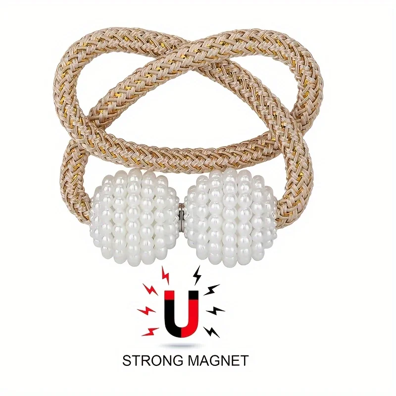 Simple curtain straps high strength magnetic attraction pearl magnetic buckle fabric storage strap