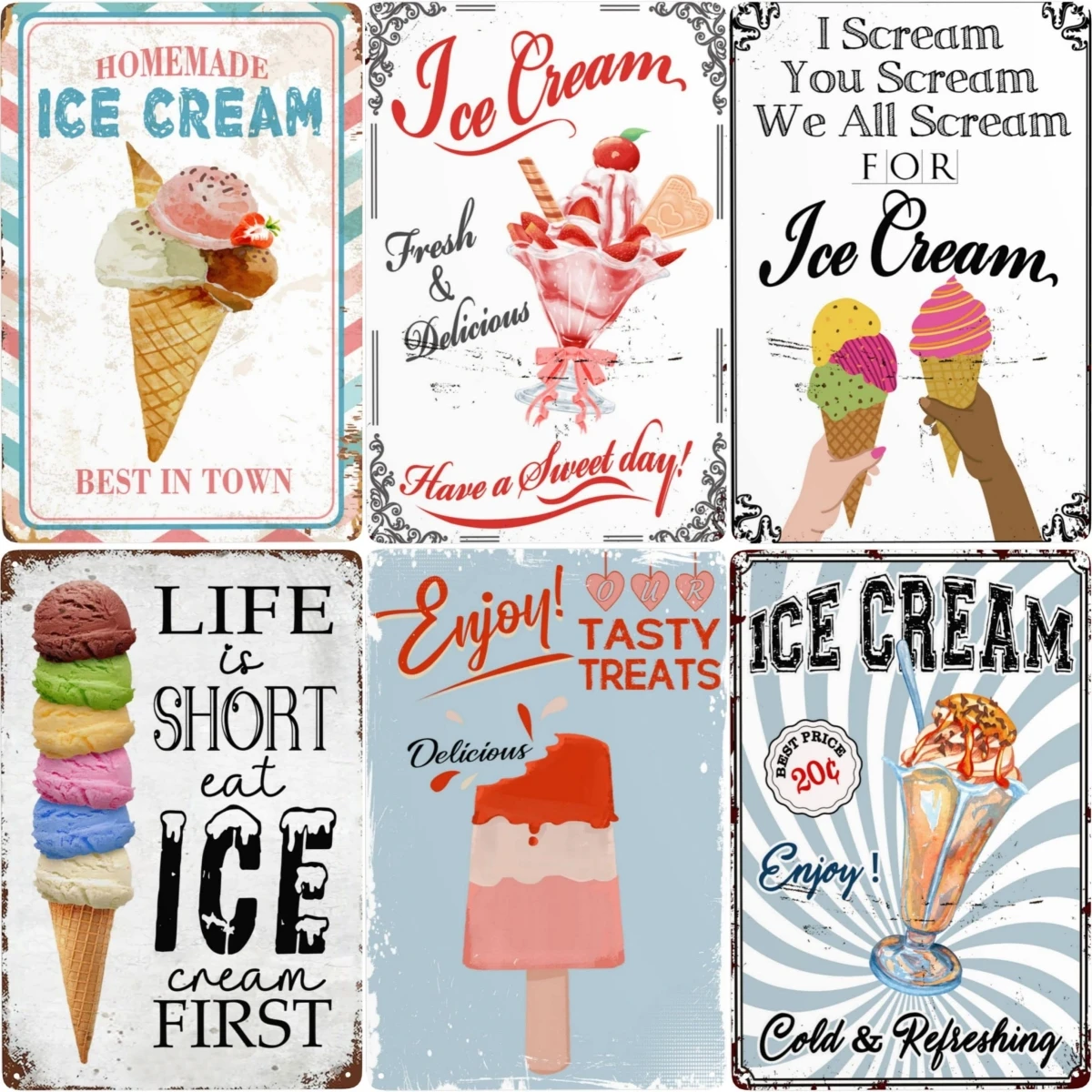 

Vintage Wall Poster Retro Metal Homemade Ice Cream Metal Tin Sign Pub Club Cafe bar Home Wall Art Decoration Poster Retro
