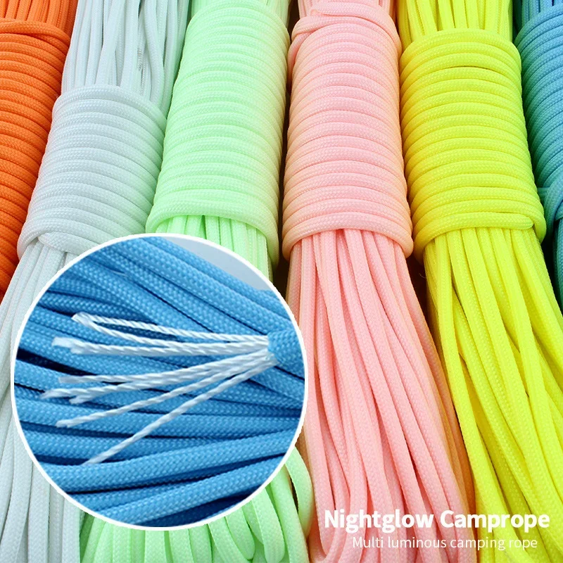 4MM High Quality 5/10/20/30m Survival Paracord Luminous Rope Camping Glow  Paracord 7 Strand Lanyard 550lb Rope Outdoor Rope