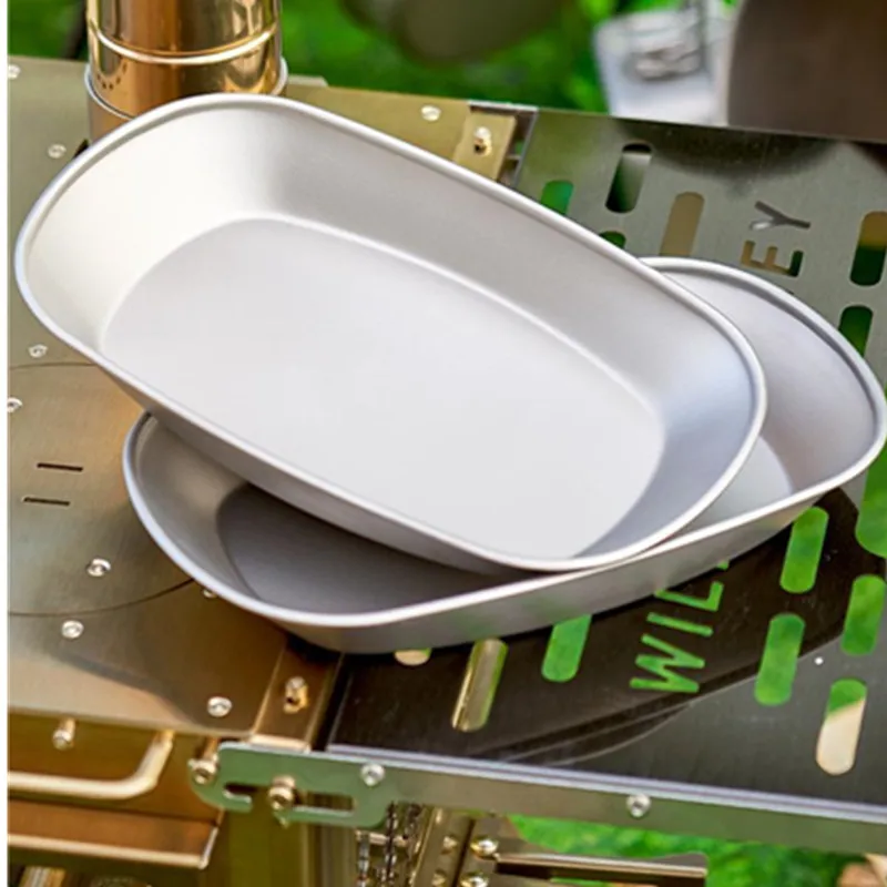 Titanium Plate Dishes Outdoor Camping Fish Pan Snack Fruit Food Salad Dinner Travel Portable Cutlery Lightweight Tableware