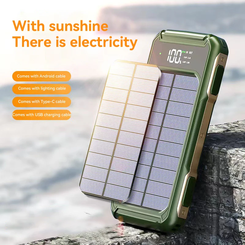 4-in-1 Solar Power Bank Built-in-cables 100000mAh High Capacity Charger Fast Charging Intelligent Digital Display Battery 2025 4