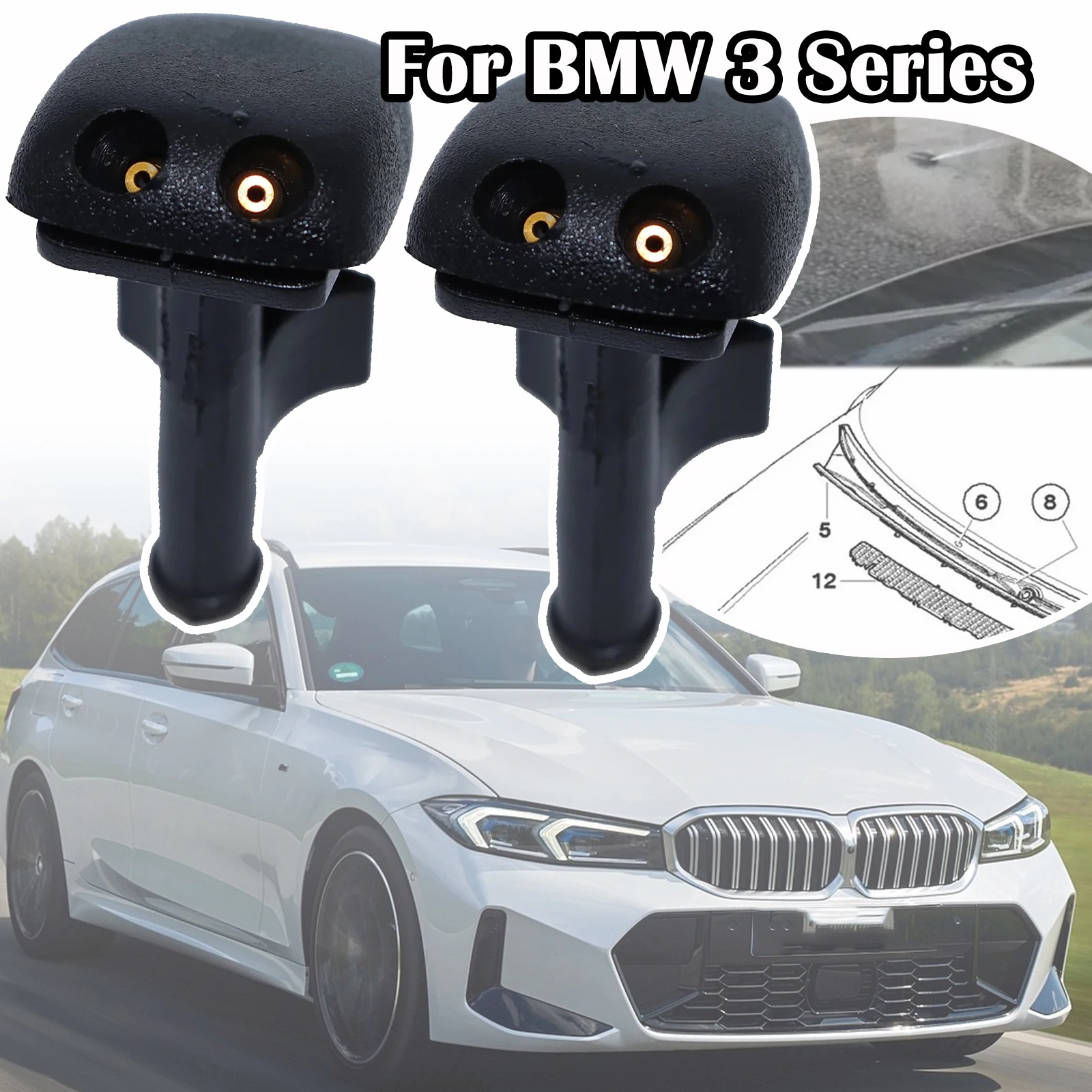 

2Pc Front Windshield Wiper Washer Spray Nozzle Jets Kit Compact For BMW 3 Series E36 316i 318i 320i 323i 325i 328i 318tds M3 Z3