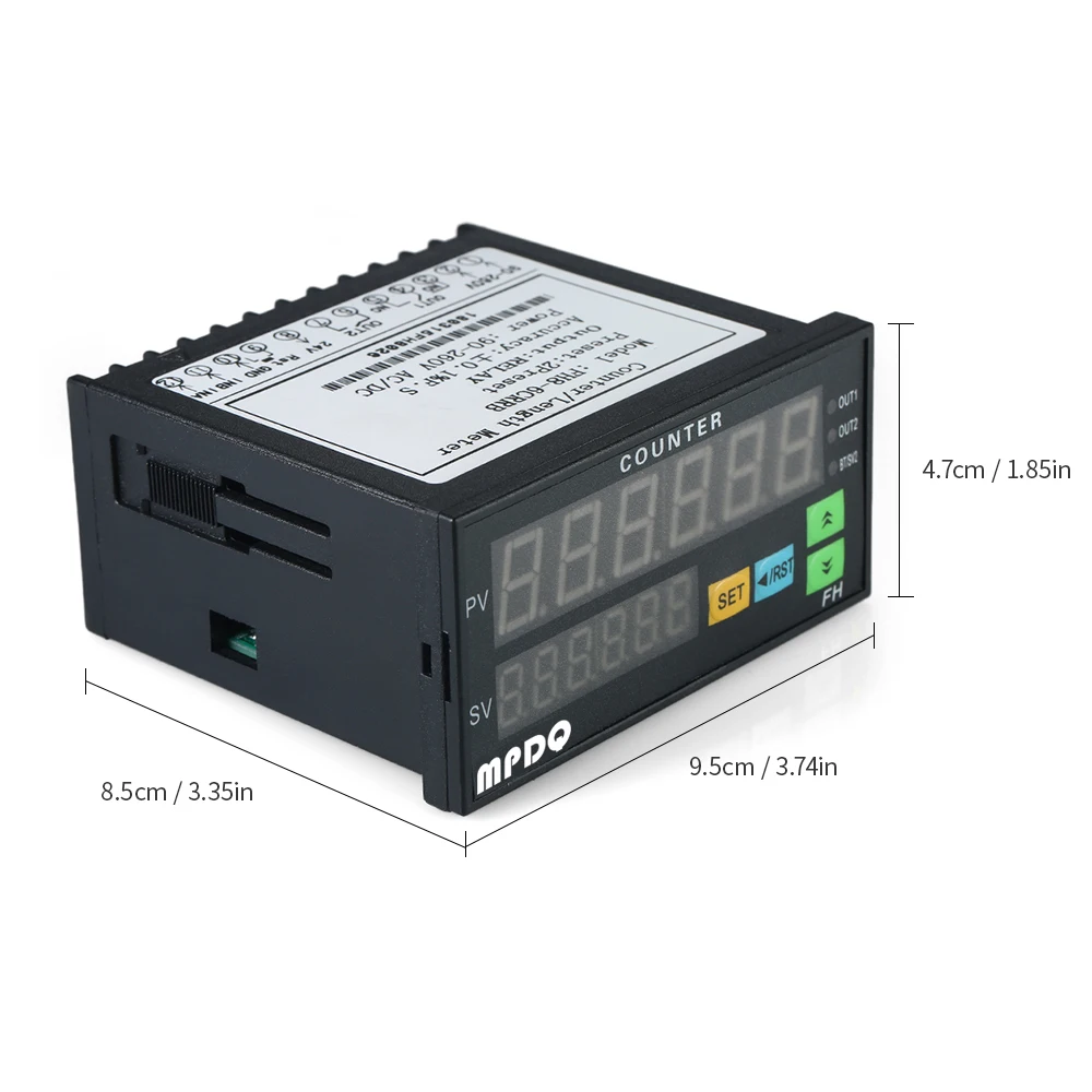 Dual Display Digital Counter 6 Digits FH8-6CRRB Light-emitting Diode 90~265V AC/DC with 2 Relay Output and Pulse