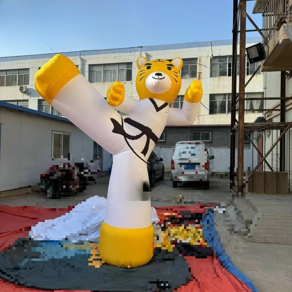 Mascota Inflable de Tigre de Taekwondo con Soplador, Gigante, para Exteriores, Exhibición Publicitaria para Escuelas de Artes Marciales