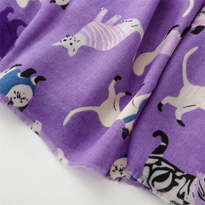 Schöne Cartoon Katze Muster Fransen Viskose Schal Schal Dame Mädchen hochwertige Wrap Pashmina gestohlen Bufandas muslimischen Hijab 180*90cm – Detail 11