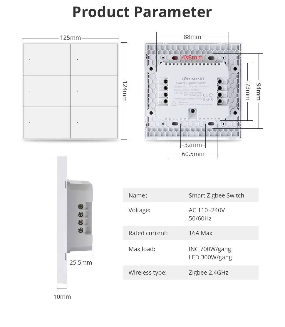 Zigbee Wall Light Switch with Neutral No Neutral 1 2 3 4 6 Gangs Interruptor Wor