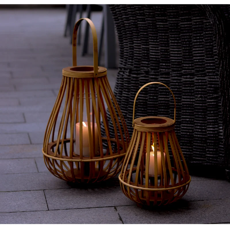 Bamboo Candle Holder Windproof Candle Light Rattan Lantern Decoration