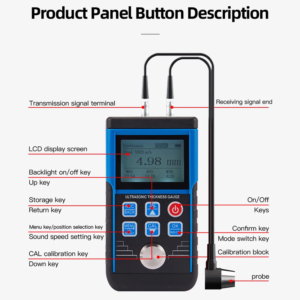Fully intelligent high-tech Ultrasonic Thickness Gauge For Cars Metal Meters Paint Thickness Tester Measurement 1-350mm Suitable