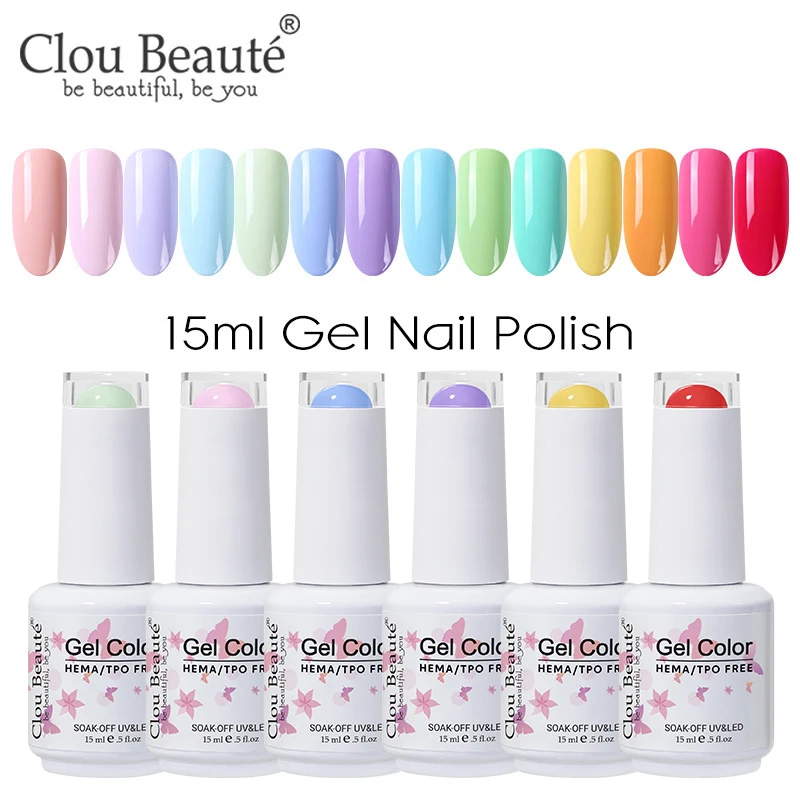 Clou Beaute 56 Farben Gel-Nagellack, pastellrosa, grün, lavendelfarben, UV-Nagelgel, Soak Off UV-Lack, Macaron-Gelfarbe, 15 ml, Nagelkunst