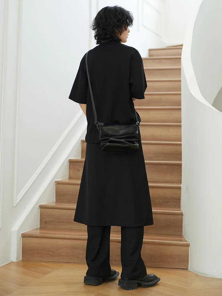[EAM] High Elastic Waist Black Double Layers Long Wide Leg Pants New Loose Fit Trousers Women Fashion Spring Autumn 2026 1DF3962