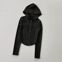 Women's Hooded Cardigan: Slim Fit Fast-Drying Fitness Coat - M (Black)