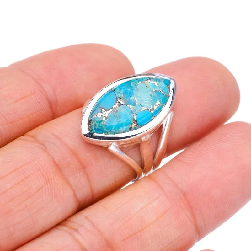 

StarGems® Natural Copper Turquoise Handmade 925 Sterling Silver Ring 6.75 F2253