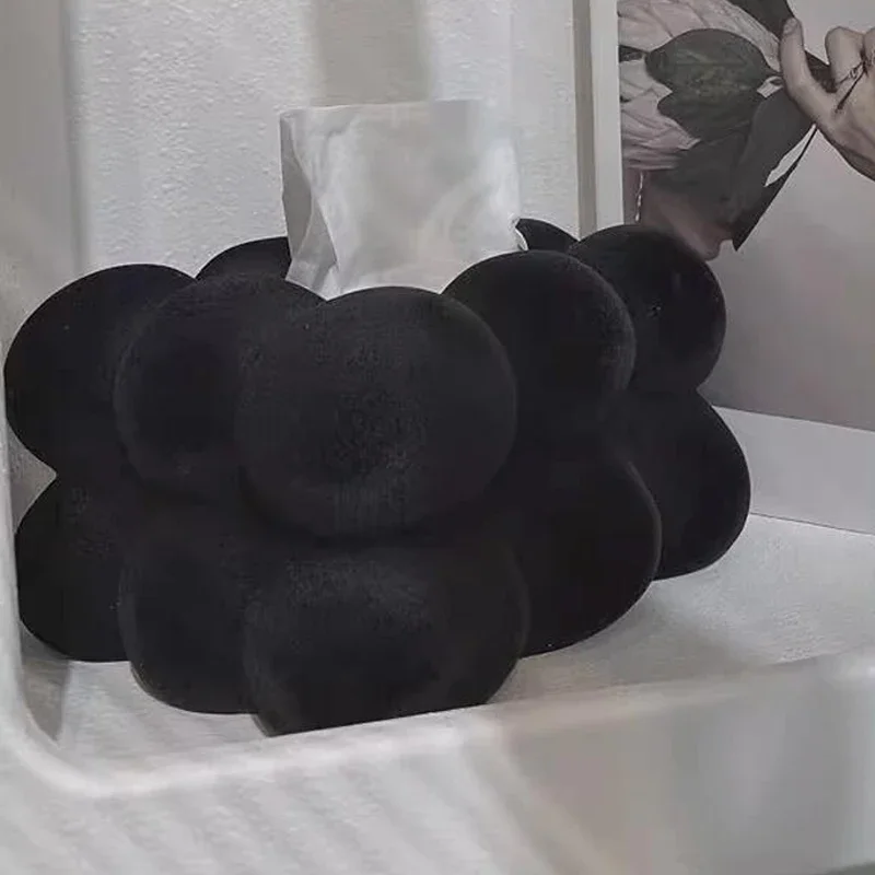 Ceramic Velvet Surface Tissue Box Creative Retro High-end Feeling Home Living Room Bedroom Bathroom Restaurant, Table Decor, 1Pc