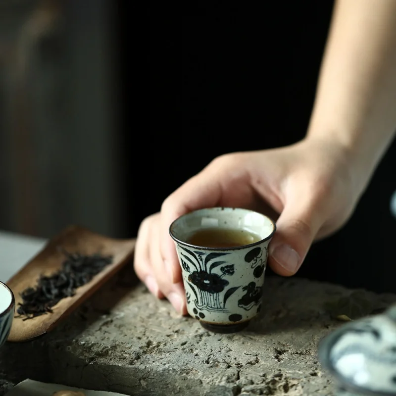 

★Старинная деревянная печь Цзиндэчжэнь, синий и белый аромат, рыба и водоросли, мастер-чашка Su Ma Liqing, чистая ручная работа, сырая руда