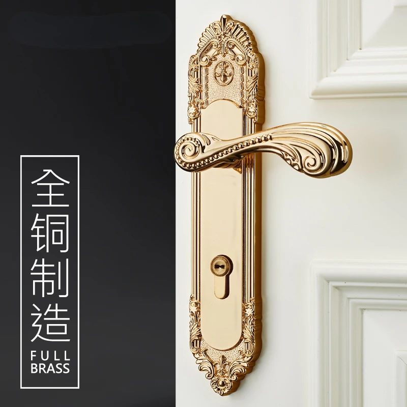 

All-Copper Mute Door Lock Real Gold Electroplating All-Copper Indoor Universal Door Lock Door Handle