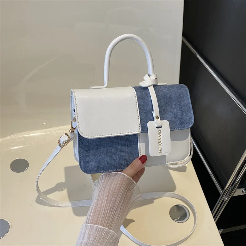 Women Fashion Stitching Textured Handbag 2023 Summer Commute Western Style Shoulder Messenger Bag Square Bag for Women