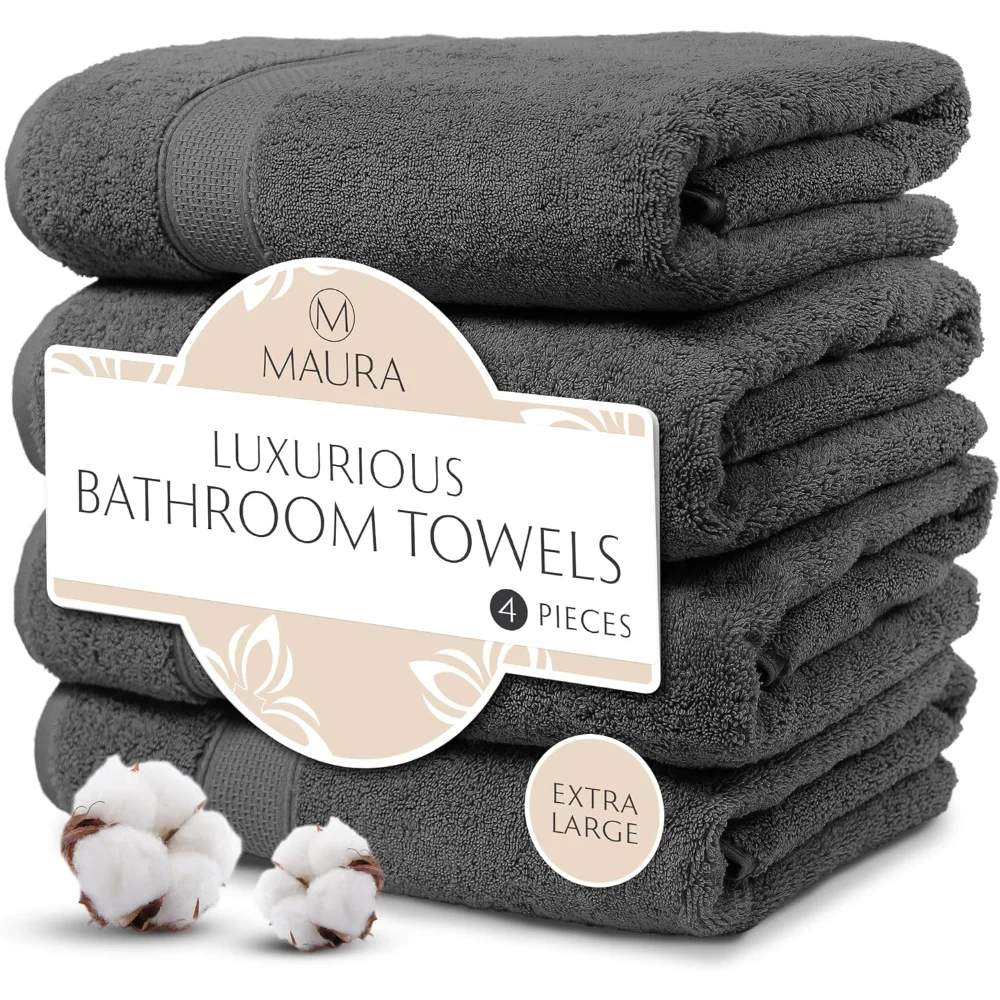 4-Piece Turkish Bath Towel Set: Extra Large, Ultra-Soft & Highly Absorbent, Premium Cotton, Oversized Luxury, Thick & Plush