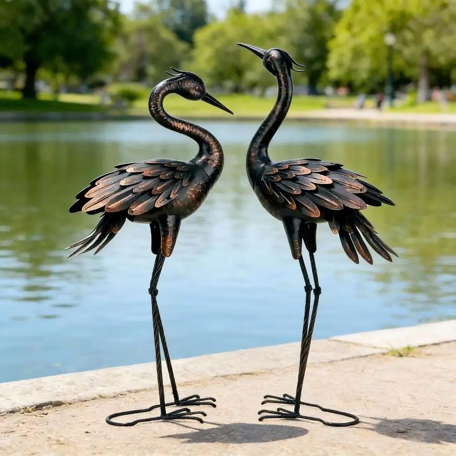 Metal Crane Garden Statue image 4