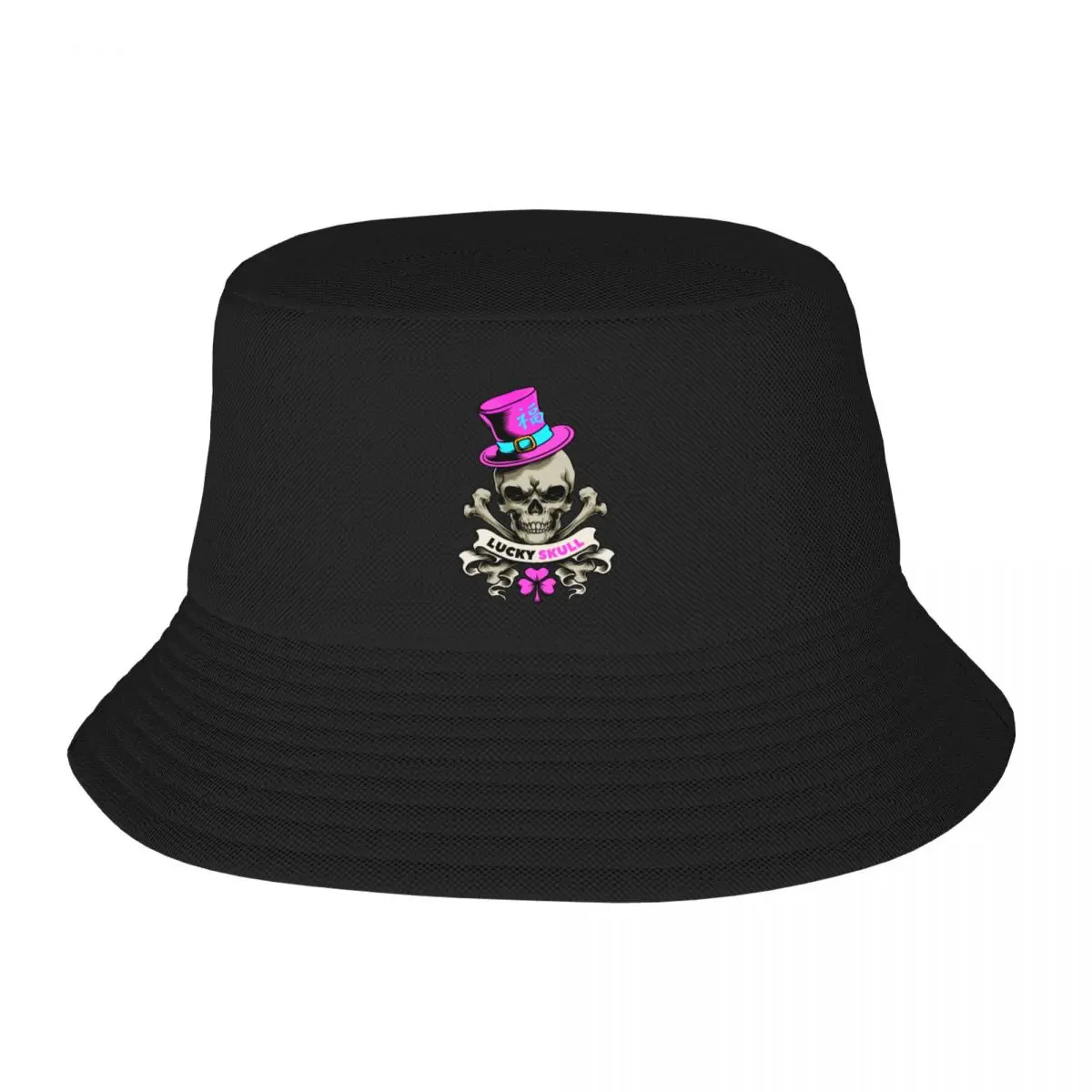 

Lucky Skull With Shamrock and Pink Hat Bucket Hat Sun Hat For Children Beach Trucker Hat Big Size Hat Women Caps Men's