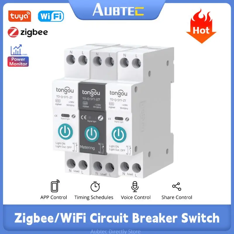 TUYA Zigbee/WiFi Smart Circuit Breaker Switch With Metering 1P 63A 90V