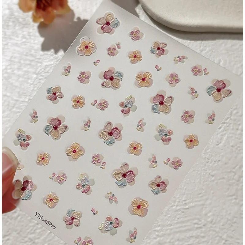 다채로운 5D 릴리프 네일 스티커 젤리 꽃 화환 스티커 네일 DIY 여름 셀프 접착 네일 3D 장식 액세서리
