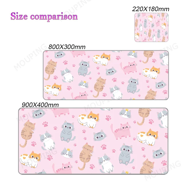 Kawaii Cat Mouse Pad Pink 90x40 Black and White with Cats Xxl Desk Mat Catpaw Mousepad Large Computer Slipmat Anime Accessories 5
