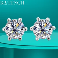 BLUEENCH Moissanite Stud Earrings 18K White Gold Plated Sterling Silver D VVS1 Round Cut Lab Diamond Bowknot Ear Studs For Women