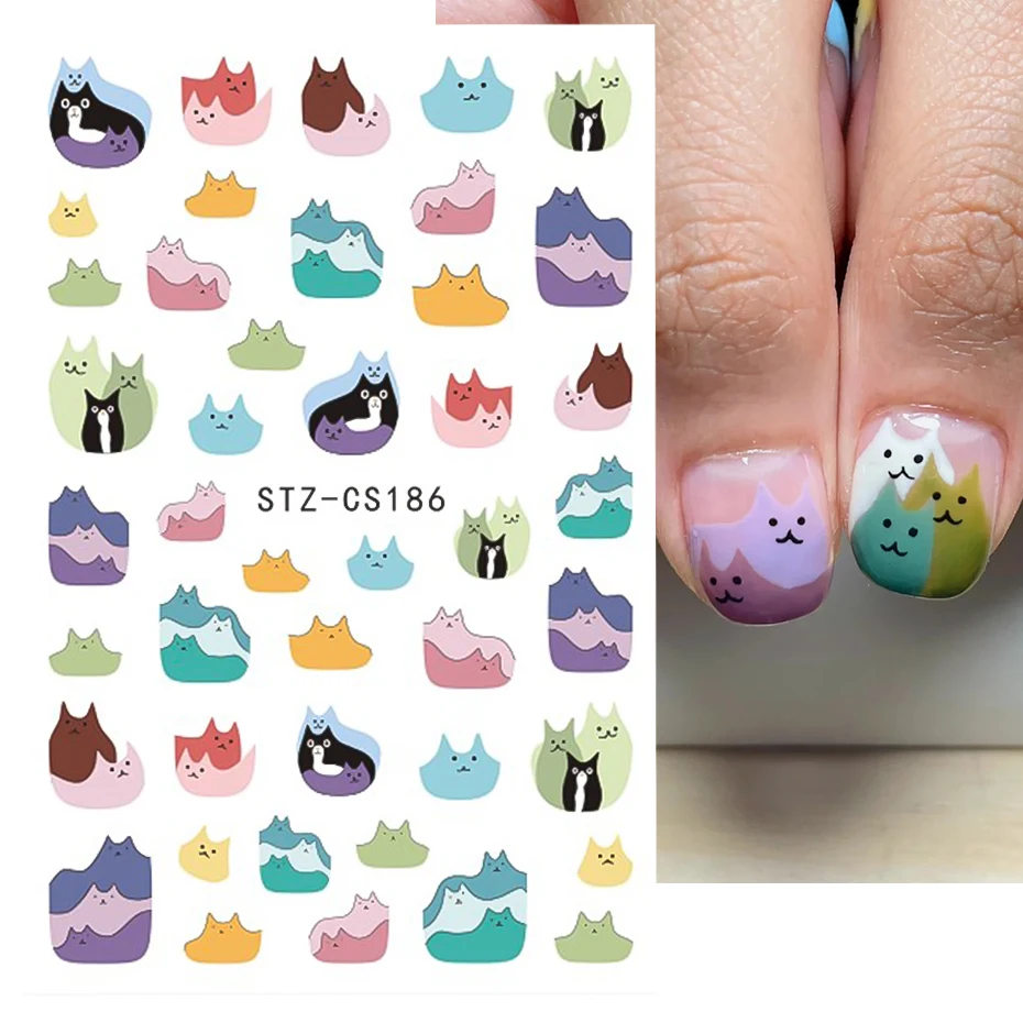 3d Cartoon Cute Cat Nail Childlike Stickers Kawaii Colorful Animals