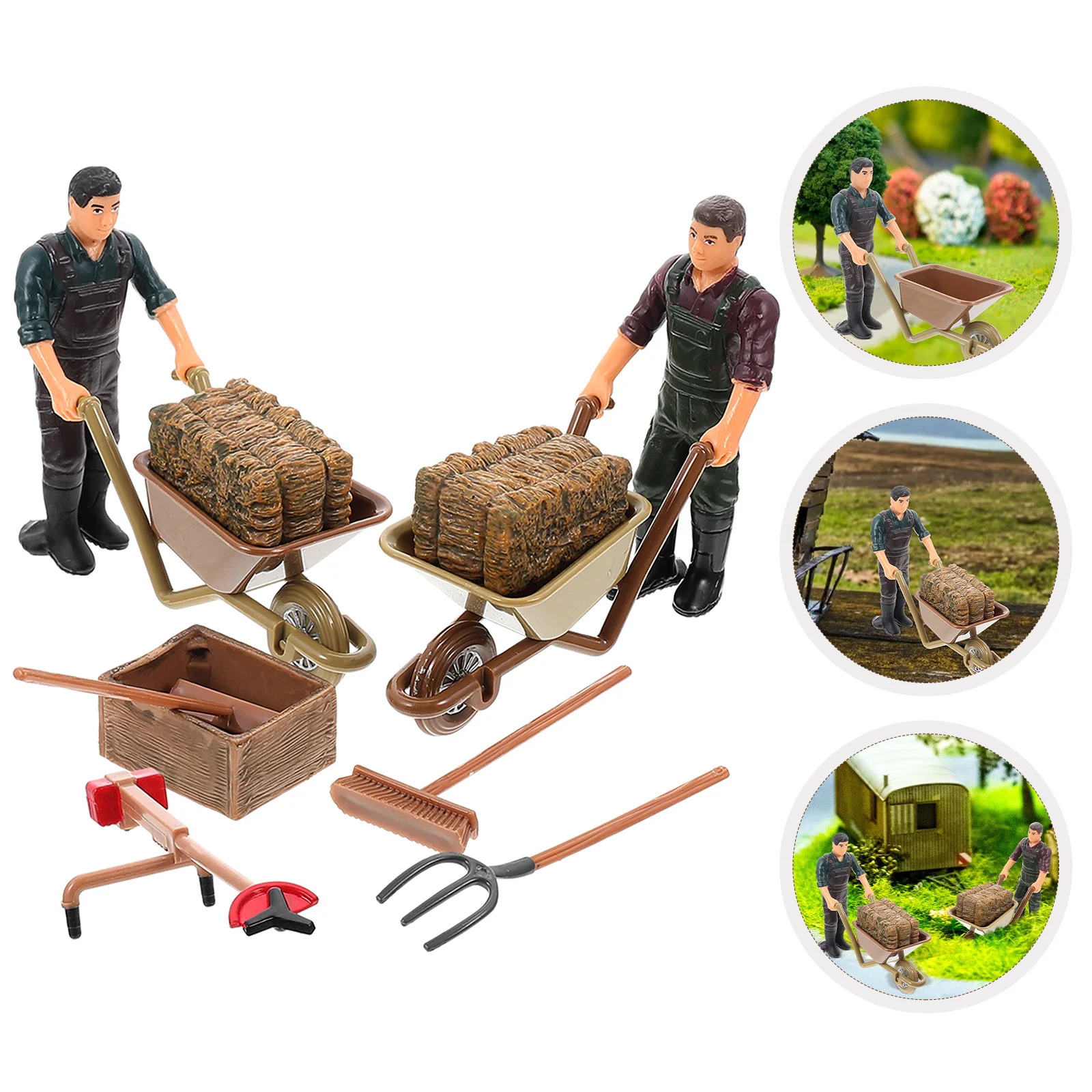 

Farmer Character Model Mini Decor Tools Miniature Accessories Toy Landscape Prop Plastic