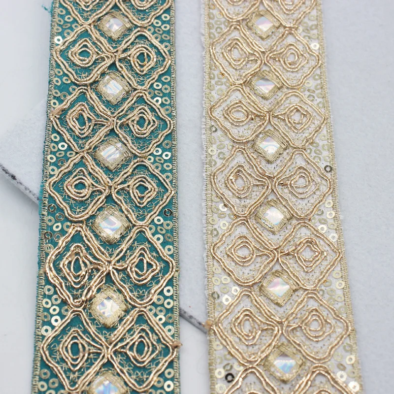 10Yards Rhinestone Diamond Sequined Ribbon Ethnic Embroidered Lace Webbing For DIY Sewing Trims Clothing Accessories