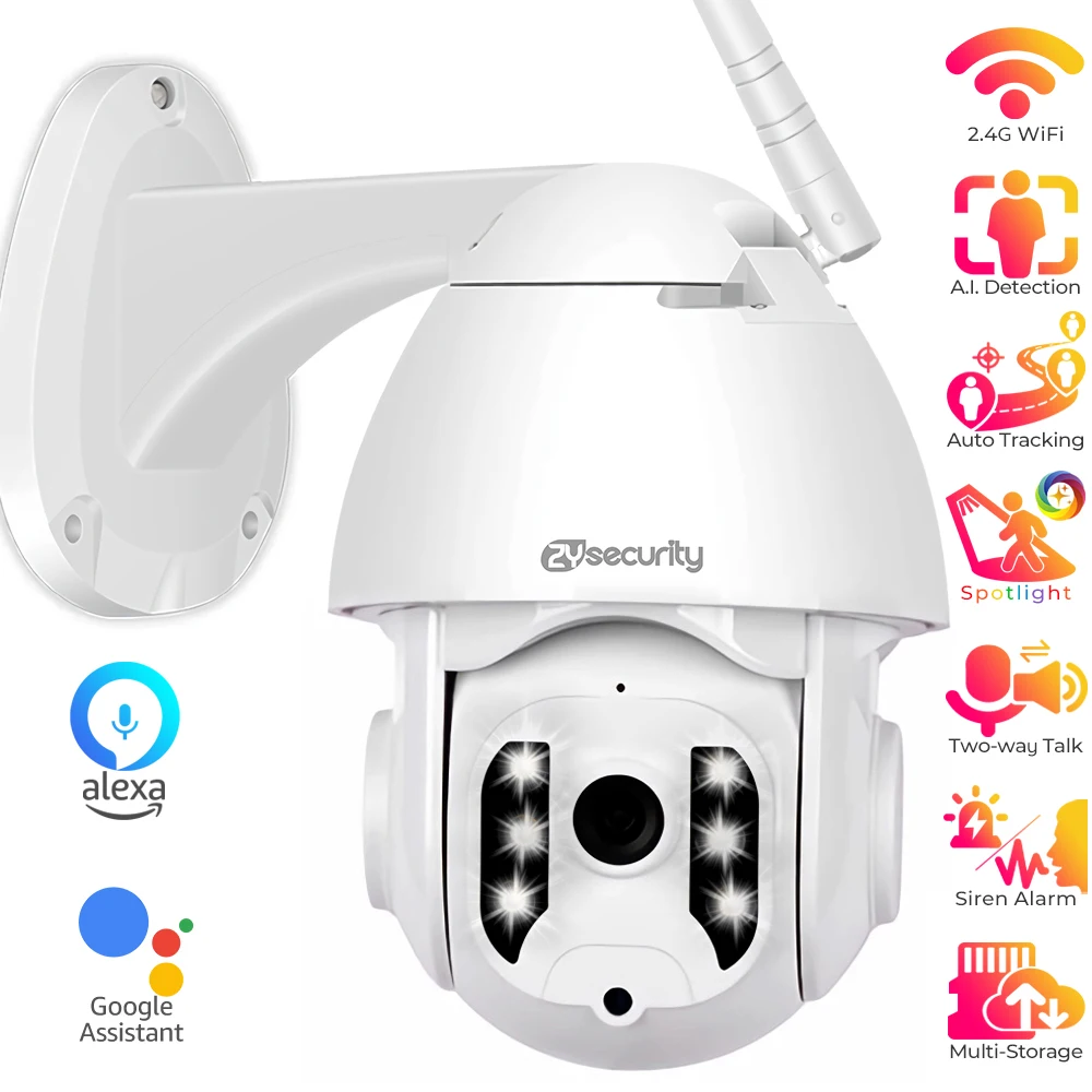 2MP Wifi IP Kamera Dış Mekan Otomatik Takip PTZ Kamera Renkli Gece Görüşü 2 Yönlü Sesli Güvenlik Kamerası Alexa ve Google ile çalışır