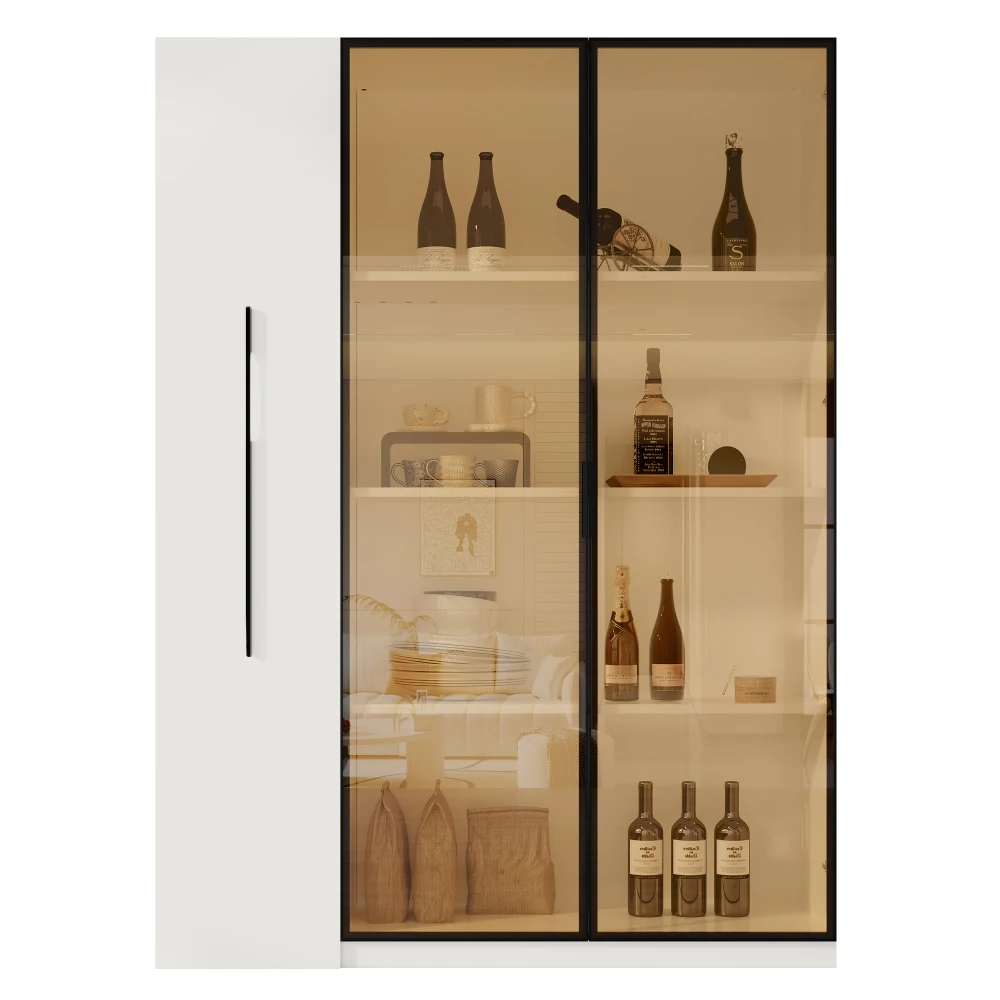 110,5×35×160 cm große Multifunktionsvitrine mit Glastür und LED, Seitenschublade, Bücherregal, Badezimmerschrank, Wohnzimmerschrank – Detail 25