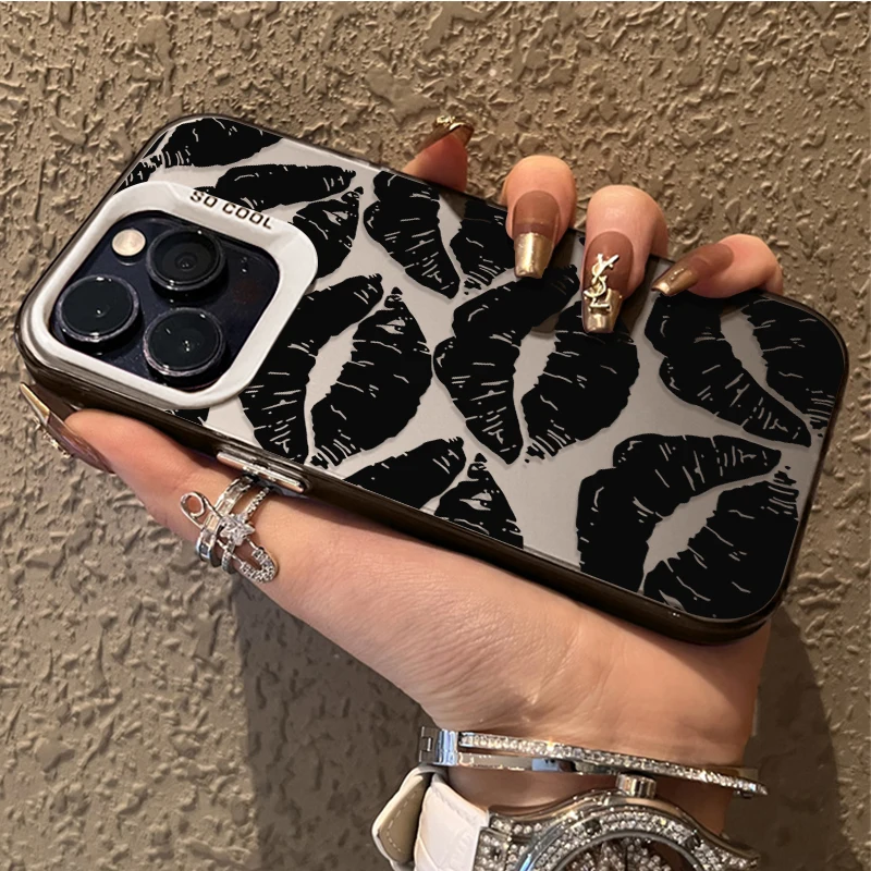 Black Sexy Lip Print Love Plating Phone Case