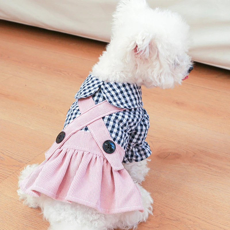 

Preppy Fashion Overalls For Dogs Female Pet Chihuahua Designer Dog Clothes Spring Fancy Dresses Birthday Gifts Girl Cat Clothing